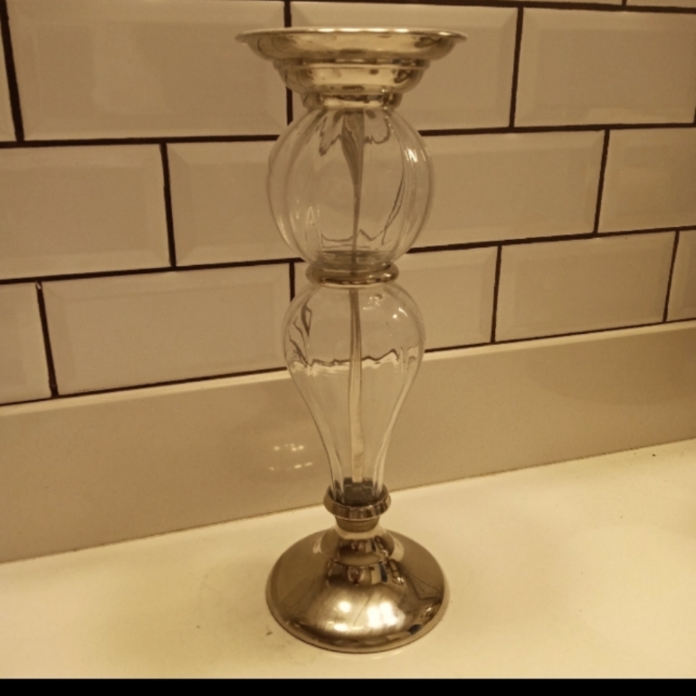 Pier 1 Silvertone Pedestal Candle Holder